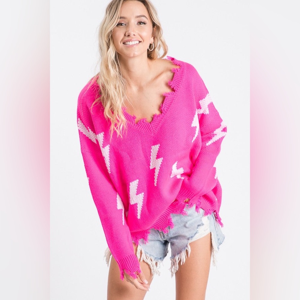 Lightning‎ Bolt Boutique Sweater Hot Pink Size Women’s Medium Blue Buttercup